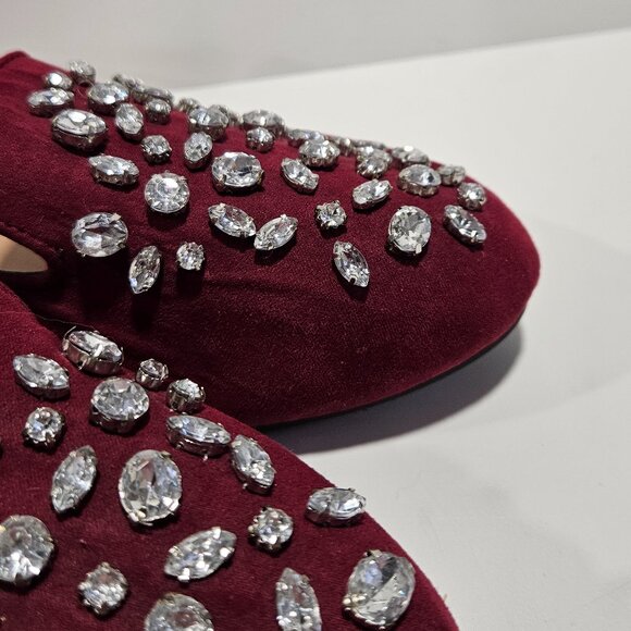 Torrid Maroon Rhinestone Embellished Loafers Flats 8W - Picture 7 of 10
